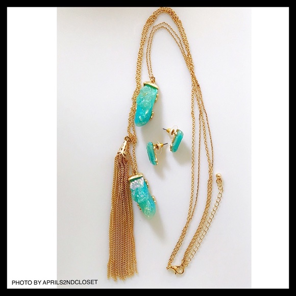 BANSRI AGATE STONE TASSEL NECKLACE EARRINGS SET - Picture 2 of 8